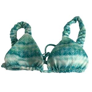 Kokoh reversible green White geometric floral print rope strap bikini top Medium
